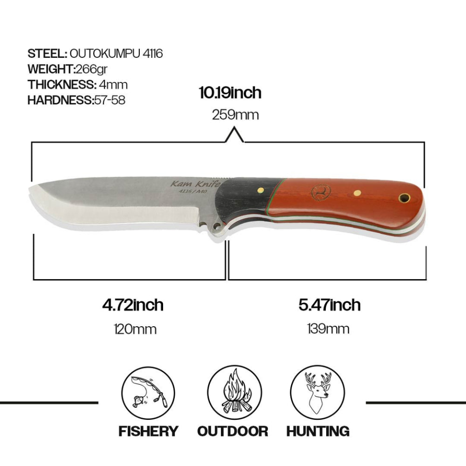 A40 4116 STEEL MAUN WOOD BLACK AND BROWN HANDLE FİXED BLADE A40-4116MS