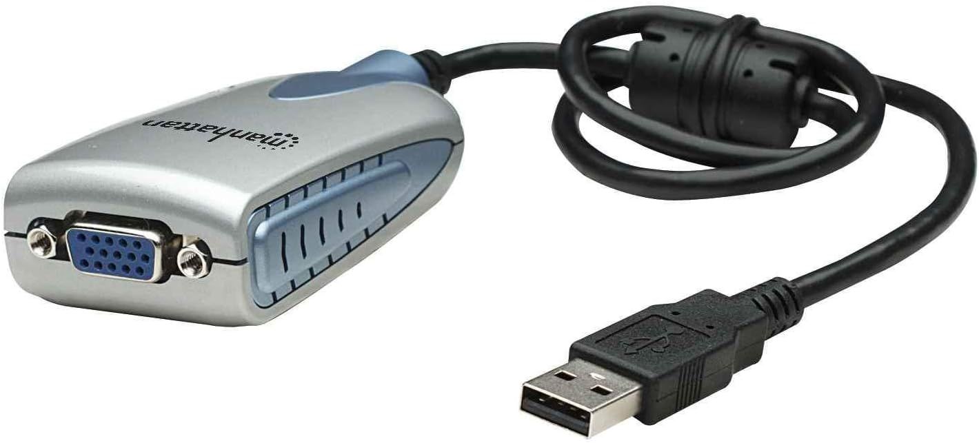 Manhattan USB-A to SVGA Converter Cable, 50cm,  480 Mbps (USB 2.0), 1600 x 1200 in 16-bit or 32-bit colour