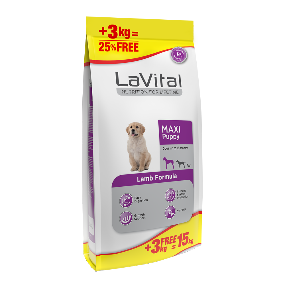 LaVital Maxi Puppy Büyük Irklar İçin Kuzulu Yavru Köpek Maması 12+3 Kg
