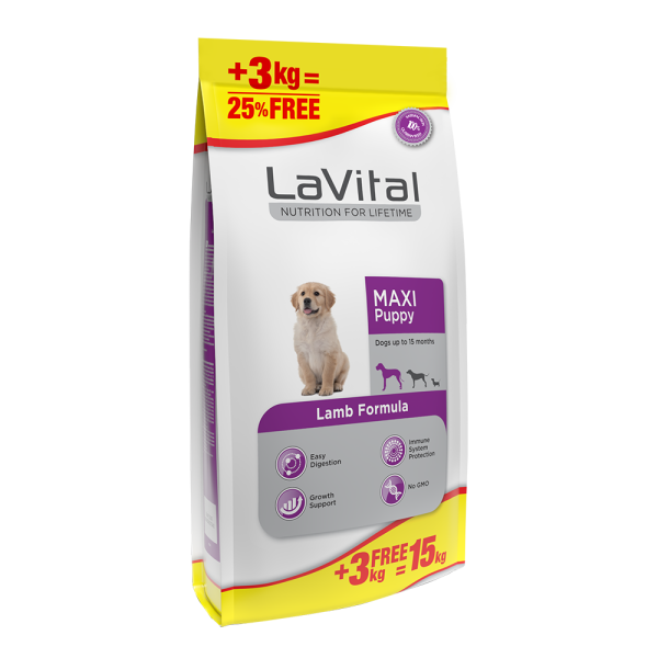 LaVital Maxi Puppy Büyük Irklar İçin Kuzulu Yavru Köpek Maması 12+3 Kg