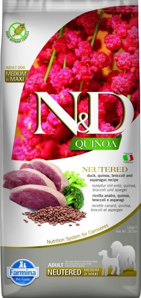 N&D Quinoa Ördek Etli Kinoalı Brokolili Orta ve Büyük Irk Kısırlaştırılmış Köpek Maması 12 Kg