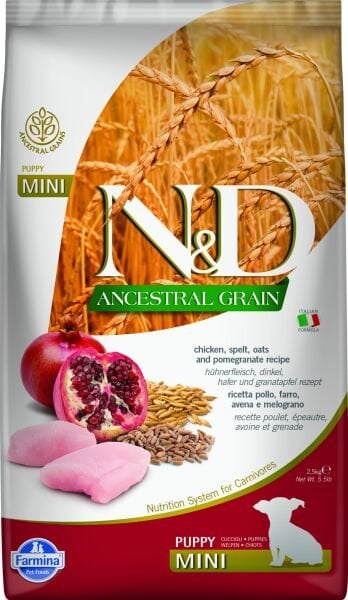 N&D Ancestral Grain Tavuk Etli ve Narlı Küçük Irk Düşük Tahıllı Yavru Köpek Maması 2.5 Kg