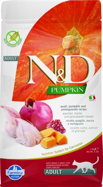N&D Pumpkin Bıldırcın Etli Bal Kabaklı ve Narlı Tahılsız Yetişkin Kedi Maması 1,5 Kg