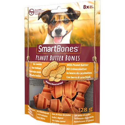 SmartBones Küçük Irk Köpekler İçin Yer Fıstıklı 8'li Çiğneme Kemikleri 128 Gr