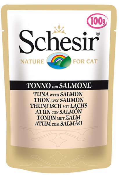 Schesir Pouch Ton Balıklı ve Somonlu Yetişkin Kedi Yaş Maması 100 gr