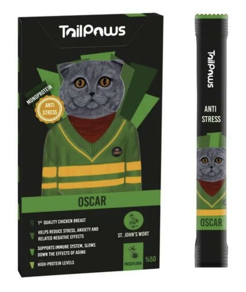 TailPaws Oscar Stres Giderici Tavuklu Sıvı Kedi Ödülü 5x15 gr