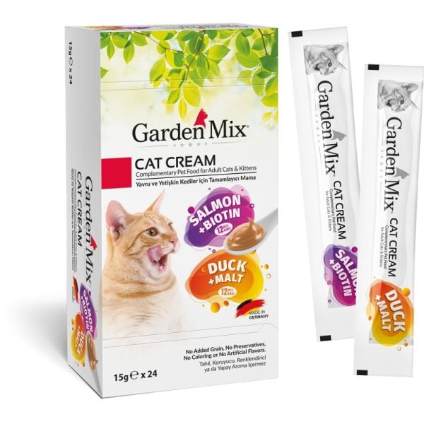 Garden Mix Kedi Kreması Xxl Somon+Biotin ve Ördek+Malt Karışık Paket 15 gr x 24 adet