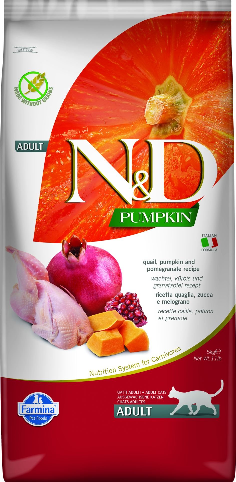 N&D Pumpkin Bıldırcın Etli Bal Kabaklı ve Narlı Tahılsız Yetişkin Kedi Maması 5 Kg