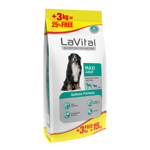 LaVital Maxi Adult Somonlu Büyük Irk Yetişkin Köpek Maması 12+3 Kg