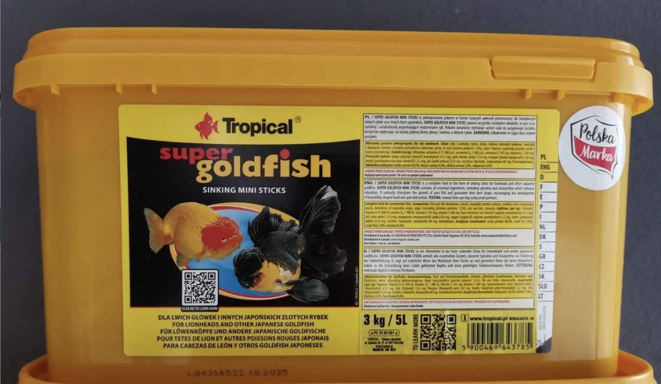 Tropical Super Goldfish Mini Sticks Akvaryum Balık Yemi (5 litre) 3 Kg