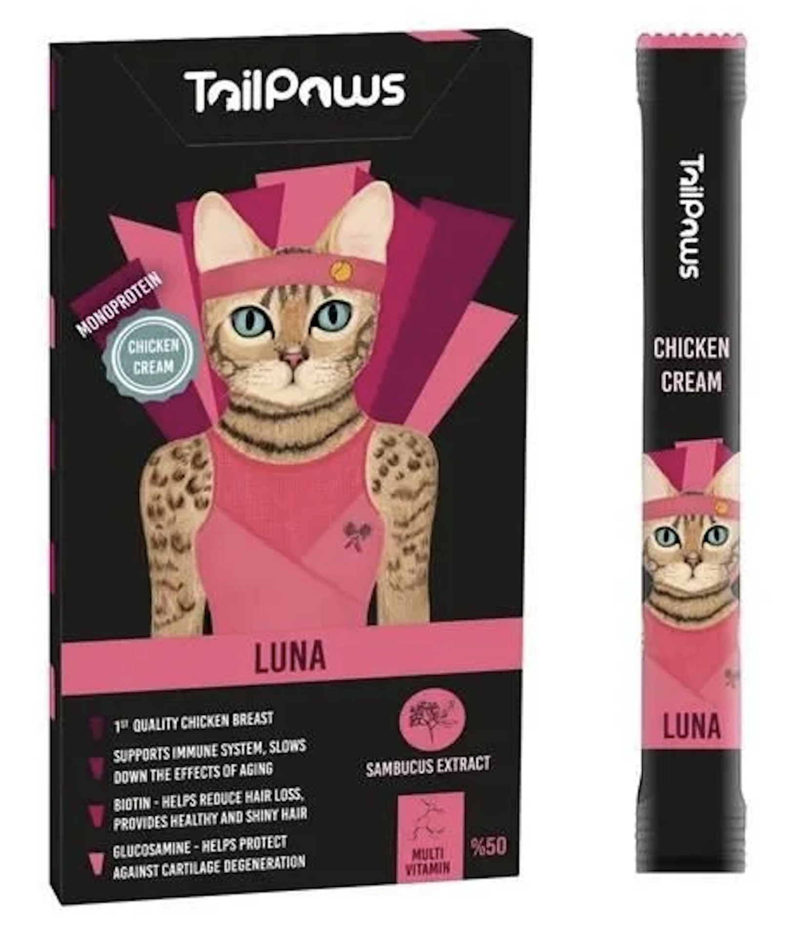 TailPaws Luna Multivitamin Tavuklu Sıvı Kedi Ödülü 5x15 gr