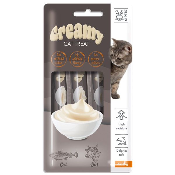 M-Pets Creamy Morina Balıklı ve Biftekli Sıvı Kedi Ödülü 4X15 gr