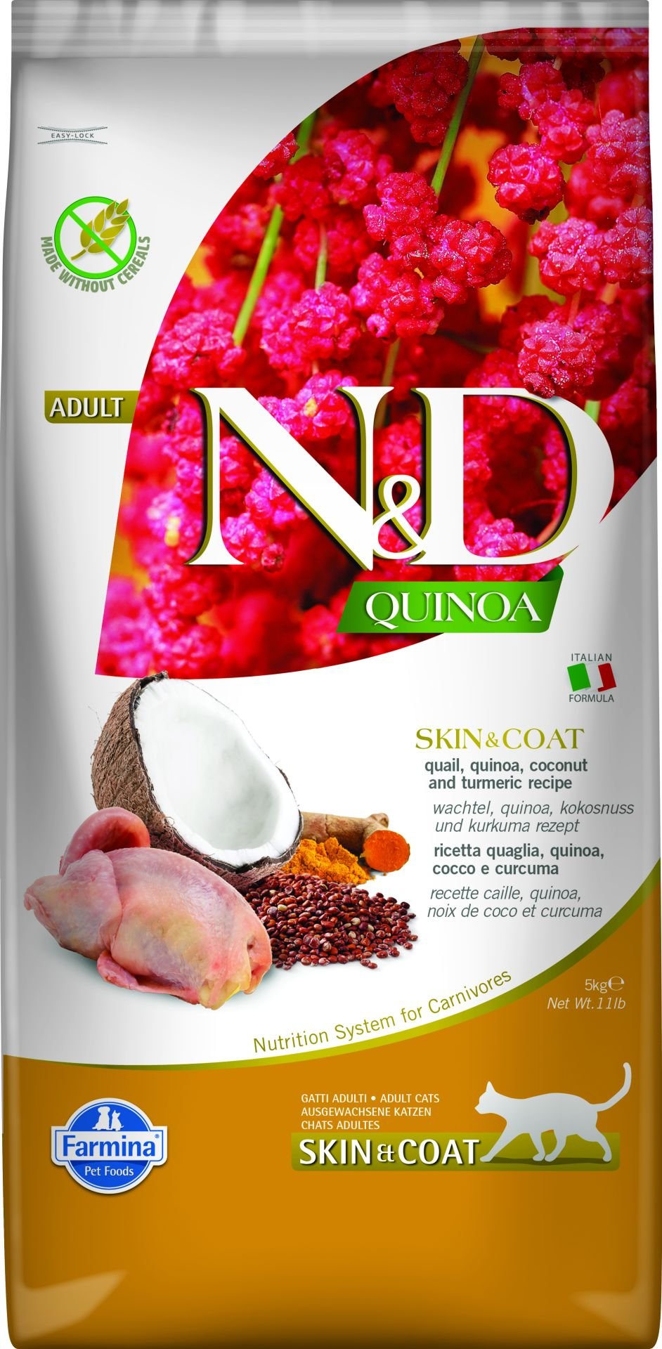 N&D Quinoa Skin&Coat Bıldırcın Etli Kinoalı Hindistan Cevizli Yetişkin Kedi Maması 5 Kg