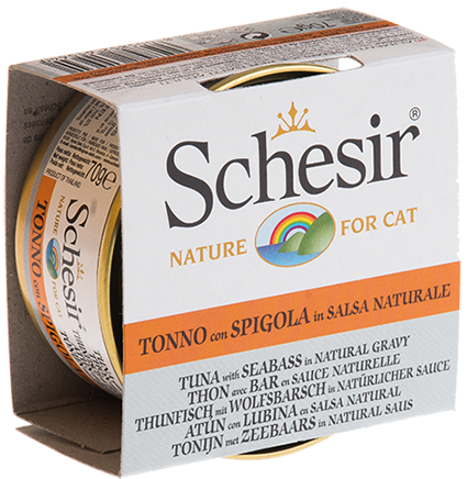 Schesir Cat Broth Naturel Sauce Ton Balıklı ve Levrekli Kedi Konserve 70 Gr
