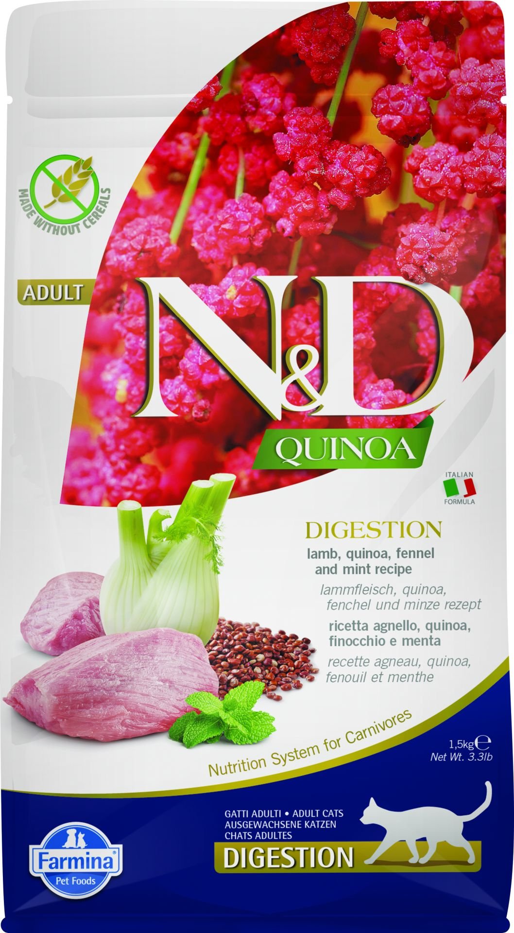 N&D Quinoa Digestion Kuzulu Kinoalı Yetişkin Kedi Maması 1,5 Kg