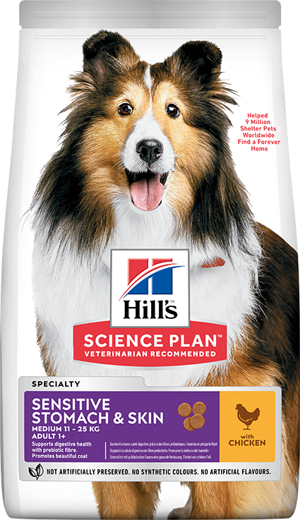 Hill's Adult Medium Sensitive Stomach & Skin Tavuklu Orta Irk Yetişkin Köpek Maması 2,5 Kg