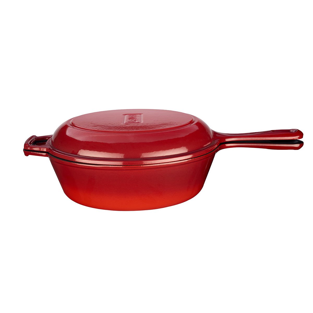 Lava Cast Combo Deep Round Frying Pan Diameter(Ø)26cm Cast Iron Solid Handle - Red