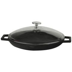 Lava Cast Round Frying Pan with Glass Lid Diameter (Ø)30cm. Cast Iron Solid Double Handle