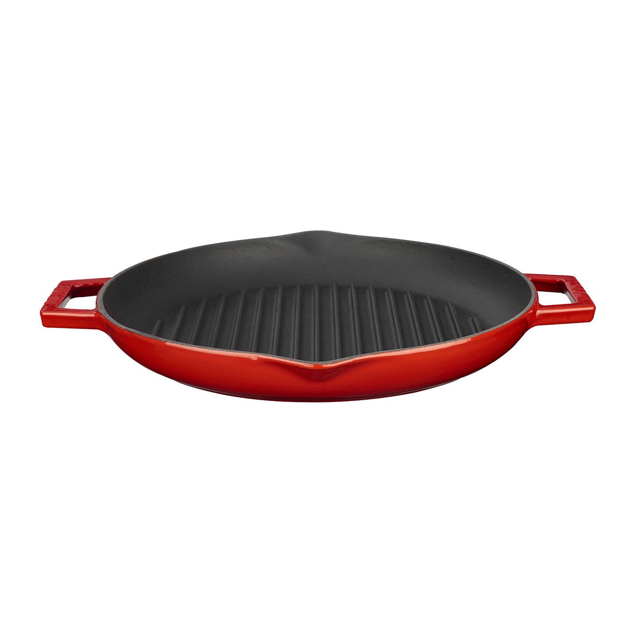 Lava Casting Round Grill Pan Diameter (Ø)26cm. Cast Iron Solid Double Handle - Red