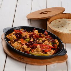 Lava Cast Oval Fajita Pan 18x24cm. Cast Iron Solid Double Handle Measure