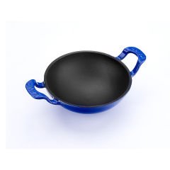 Lava Cast Iron Mini Wok Diameter (Ø)16cm. Solid Handle - Blue