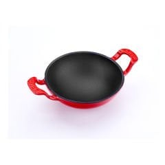 Lava Döküm Mini Wok Çap(Ø)16cm.  Yekpare Kulplu - Kırmızı