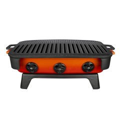 Lava Gusseisen-Grillset, rechteckig, Gusseisen, massiver Doppelgriff, Größe 36 x 45 cm, Orange