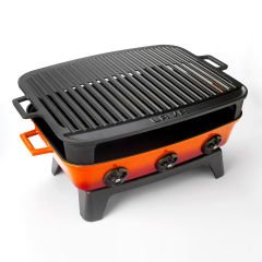 Lava Gusseisen-Grillset, rechteckig, Gusseisen, massiver Doppelgriff, Größe 36 x 45 cm, Orange