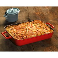Lava Cast Rectangular Roast and Oven Tray Size 26x40cm. Cast Iron Solid Double Handle - Black