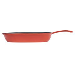 Lava Cast Iron Rectangular 3 Section Grill Pan Cast Iron Monolithic Handle Size: 26x30 cm. - Red