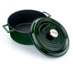 Lava Casting Diameter(Ø)28cm. Round Pot Cast Iron Solid Handle Premium Series - Majolica Green