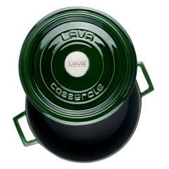 Durchmesser des Lavagusses (Ø) 28 cm. Mehrzweck-Flachtopf aus Gusseisen mit festem Griff der Premium-Serie – Majolikagrün