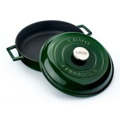 Lava Casting Diameter(Ø)28cm. Multi-Purpose Flat Pot Cast Iron Dome Form Lid Premium Series - Majolica Green