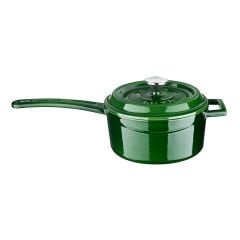 Lava Casting Round Sauce Pot Diameter(Ø)16cm. Cast Iron Solid Handle Premium Series - Majolica Green