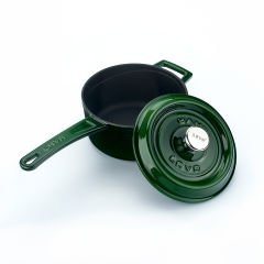 Lava Casting Round Sauce Pot Diameter(Ø)16cm. Cast Iron Solid Handle Premium Series - Majolica Green