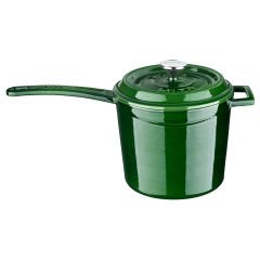 Lava Casting Round Sauce Pot Diameter(Ø)18cm. Cast Iron Solid Handle Premium Series - Majolica Green