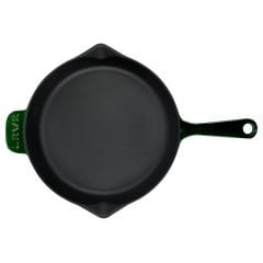 Lava Cast Round Frying Pan Diameter (Ø)28cm. Premium Series with Cast Iron Solid Handle. - Majolica Green