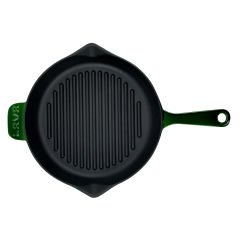 Lava Casting Round Grill Pan Diameter (Ø)28cm. Premium Series with Cast Iron Solid Handle. - Majolica Green