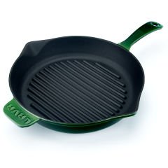 Lava Casting Round Grill Pan Diameter (Ø)28cm. Premium Series with Cast Iron Solid Handle. - Majolica Green