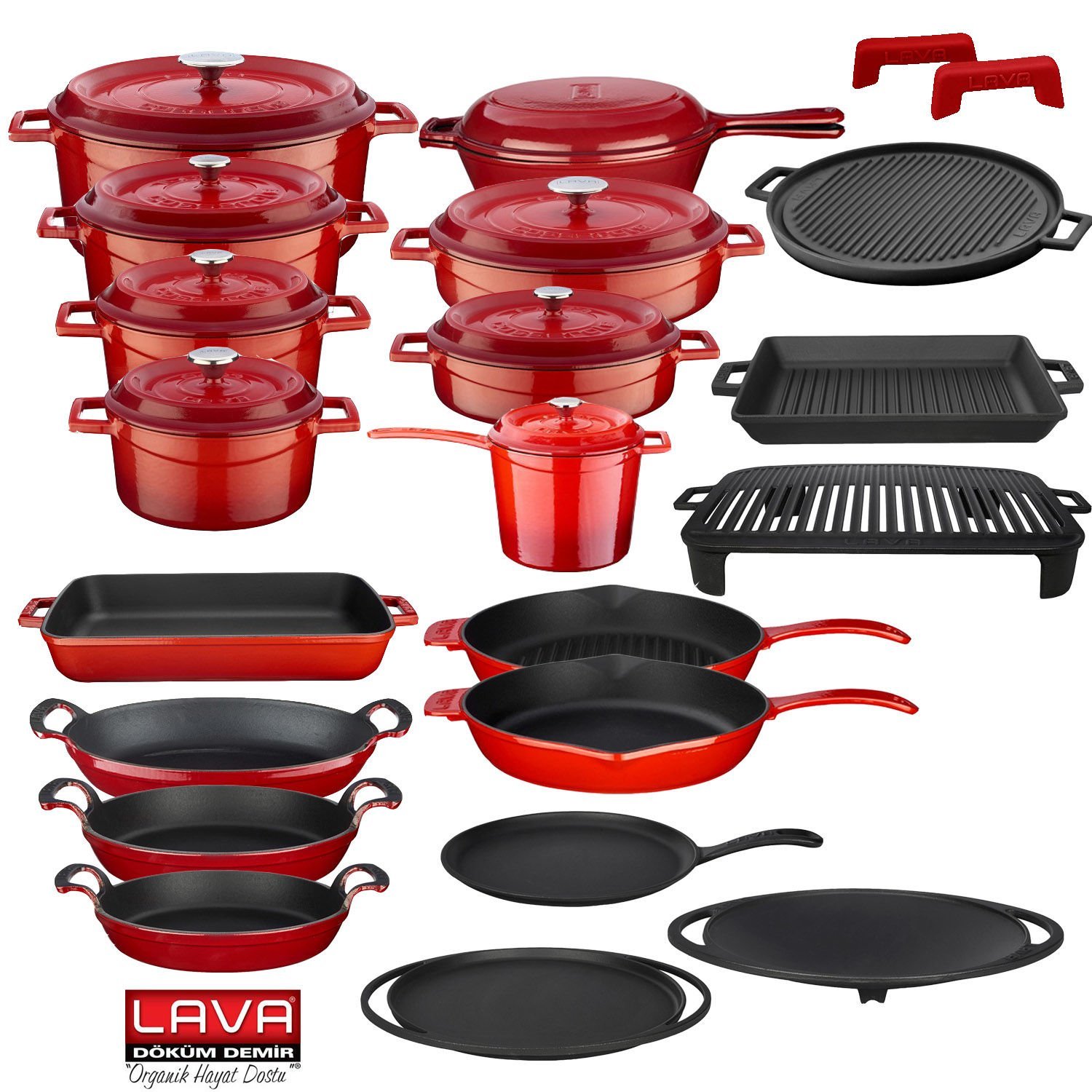 Lava Casting 21 Piece Cookware and Pan Set Trendy Wooden Spoon with Gift