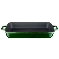 Lava Casting Dimension 26x40cm. Rectangular Roast and Oven Tray Cast Iron Solid Double Handle Premium Series - Majolica Green