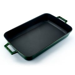 Lava Casting Dimension 26x40cm. Rectangular Roast and Oven Tray Cast Iron Solid Double Handle Premium Series - Majolica Green