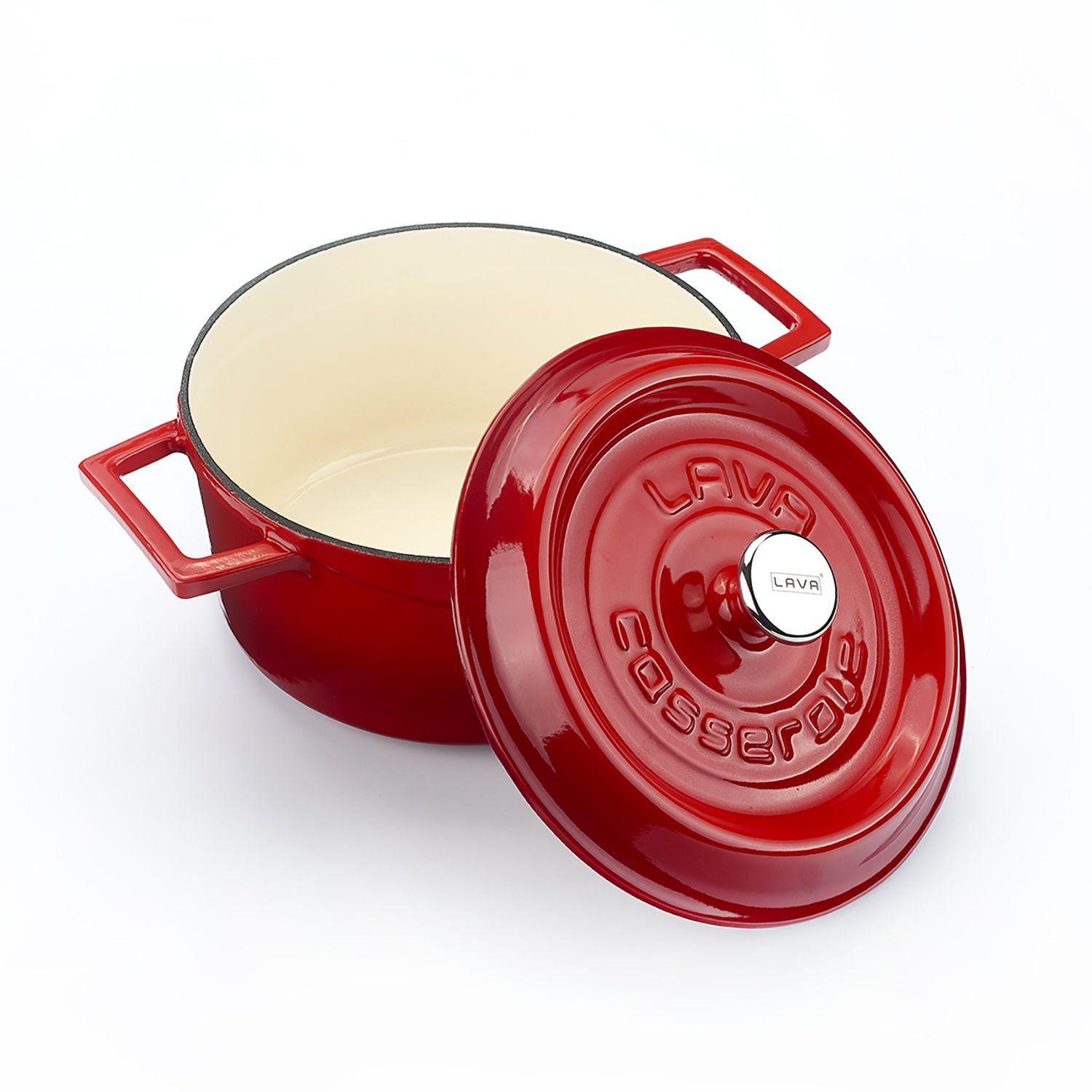Lava Cast Round Pot Diameter (Ø)20cm. Edition Series with Cast Iron Solid Handle - Red