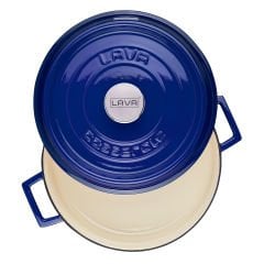 Lava Casting Multi-Purpose Flat Pot (Ø)28 cm. Interior Cream, Edition Series Blue