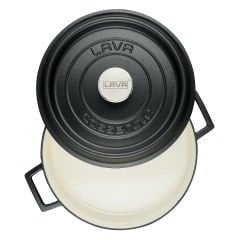 Lava Cast Multi-Purpose Flat Pot (Ø)28 cm. Interior Cream, Edition Series Matte Black