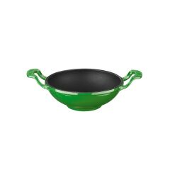 Lava Döküm Mini Wok Çap(Ø)16cm. Yekpare Kulplu Cam Kapaklı - Yeşil