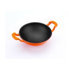 Lava Döküm Mini Wok Çap(Ø)16cm. Yekpare Kulplu  - Turuncu