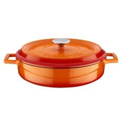 Lava Casting Multi-Purpose Flat Pot Diameter (Ø)28 cm. Trendy Series - Orange