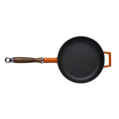 Lava Casting Round Frying Pan Diameter(Ø)24cm Cast Iron Wooden Handle. - Orange