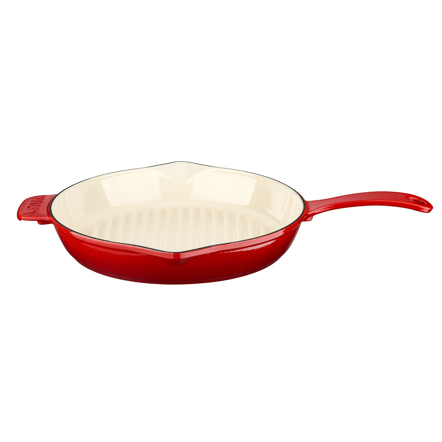 Lava Casting runde Grillpfanne, Durchmesser (Ø) 28 cm. Gusseisen-Solid-Griff-Edition-Serie – Rot